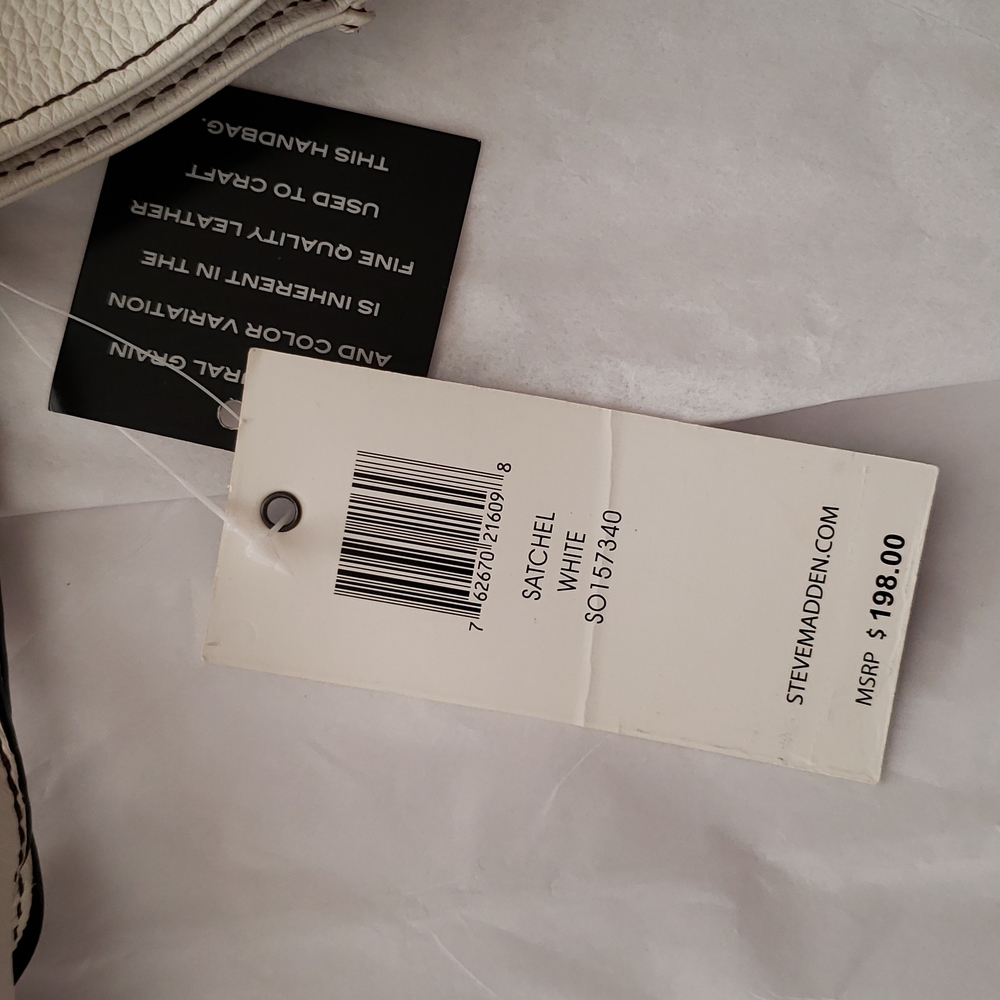 New Bag Leather Satchel Shopper Tote WHITE HandBag Purse NWT - Picture 7 of 16